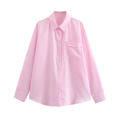 Women's Striped Blouse Multicolored Shirt Office Female's Top 2024 Summer Solid Shirt Elegant Comfortable Loose Fitting Shirts