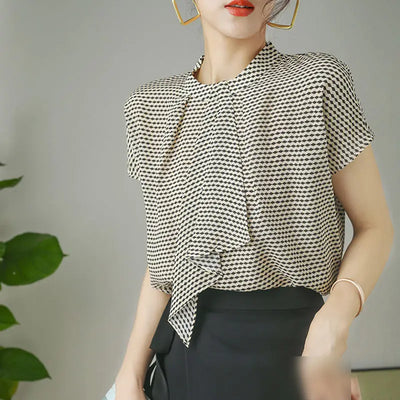 Striped Chiffon Shirt  Women Short-sleeved Fashionable Loose French Chic Feminine Belly Covering Top
