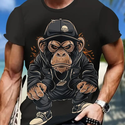 Monkey Print Men T-shirt Summer Fashion Animal 3D Print T Shirt For Men Short Sleeve Oversize Men Street Wear Stylish Men Cloth