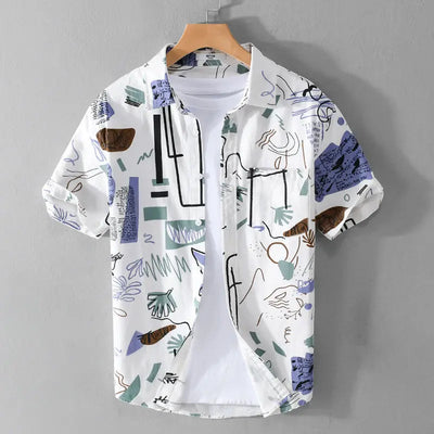 Summer Casual Beach Style Printed Short-sleeved Men Shirt Comfortable Loose Versatile Cardigan