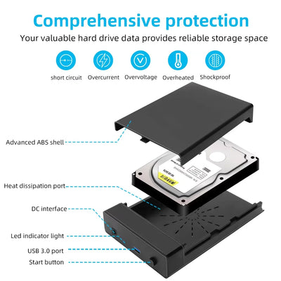 External Hard Drive Enclosure 2.5/3. 5 Inch SSD External Hard Drive Box 20TB SATA to USB 3.0 Hard Disk Case Adapter for PC