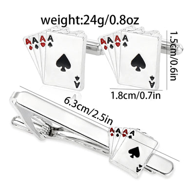 Personality Poker AAAA Cufflinks&Tie Clip Set For Men Suit Tuxedo Blouse Jewelry Accessories