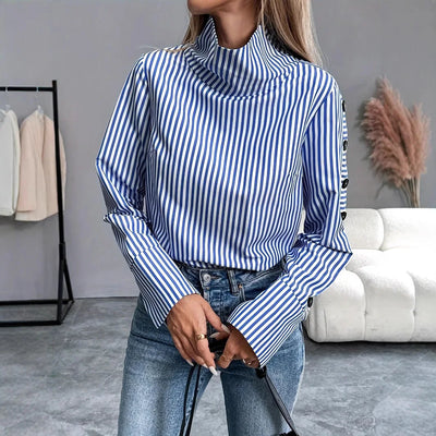 Spring Shirt New Stripe Long Sleeved Top For Women Elegant Office Lady Spliced buttons Pullover Woman Blouse 2025 Blusas