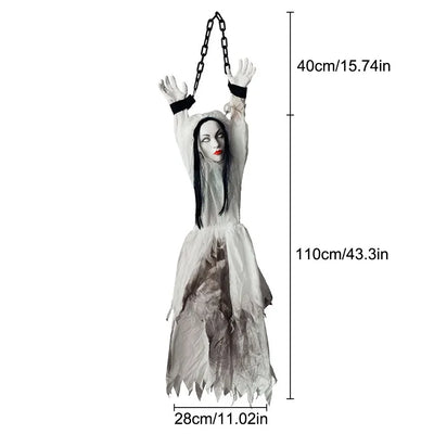1PC Halloween Hanging Animated Decorations Talking Shaking Scary Clown with Chain Voice Control Outdoor Yard Haunted House Prop