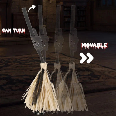 Electric Witch Broom Halloween Rustic Hay Welcome Sign Broom Prop Scary Porch Decoration Outdoor Yard Garden Holiday Accessories
