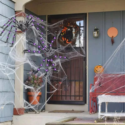 Luminous Halloween Spider Scary Big LED Spider Web Haunted Indoor Outdoor Halloween Decorations Props