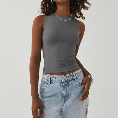 Sleeveless Tight Women Bottomed Shirt With Round Neck Racerback Top