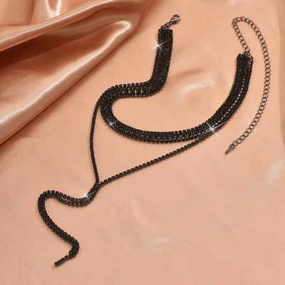 1 piece women's fashion multi-layered tassel necklace with black rhinestones long snake bone chain necklace for women's daily we