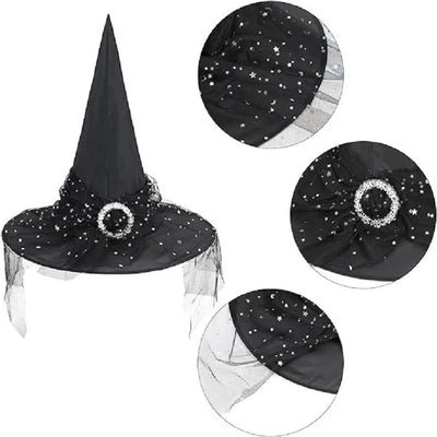 Witch Hat Halloween Hat Decoration Props for Adults Children Cosplay Witch Net Gauze Headwear Polyester Taff Witch Halloween