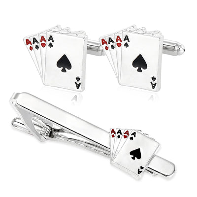 Personality Poker AAAA Cufflinks&Tie Clip Set For Men Suit Tuxedo Blouse Jewelry Accessories