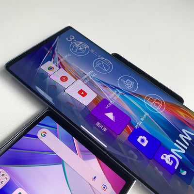 Original LG WING 5G LMF100VM LMF100TM 5G Mobiltelefon NFC 8GB + 256GB Fingerabdruck 6,8'' P-OLED-Bildschirm Octa-Core Android-Handy