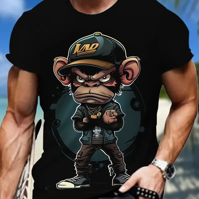 Monkey Print Men T-shirt Summer Fashion Animal 3D Print T Shirt For Men Short Sleeve Oversize Men Street Wear Stylish Men Cloth