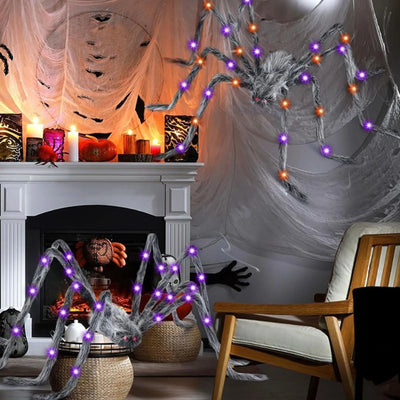 Luminous Halloween Spider Scary Big LED Spider Web Haunted Indoor Outdoor Halloween Decorations Props