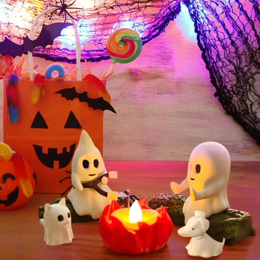 Funny Halloween Ghost Decor Indoor Outdoor Cute Figurine Set Ghost Lantern Pendant Party Props Desktop Decoration Ornament Gift