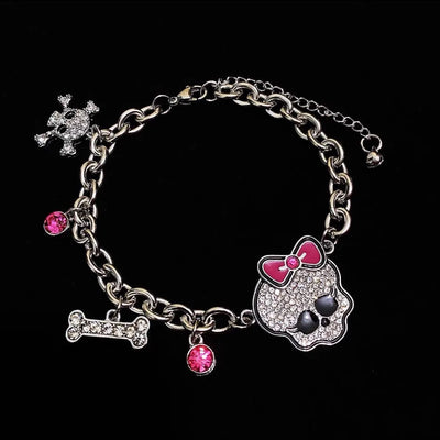 Halloween Skeleton Necklace Fashion Punk Gothic Cute Pink Bow-Knot Skeleton Pendant Necklace Jewelry Christmas Gifts