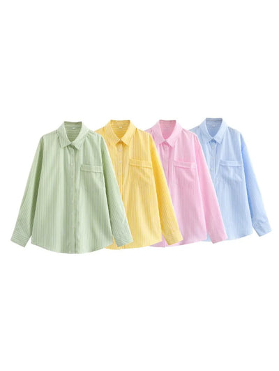 Women's Striped Blouse Multicolored Shirt Office Female's Top 2024 Summer Solid Shirt Elegant Comfortable Loose Fitting Shirts