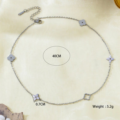 Skeleton four-leaf clover necklace female collarbone chain titanium steel lightweight luxury small flowers simple temperament se