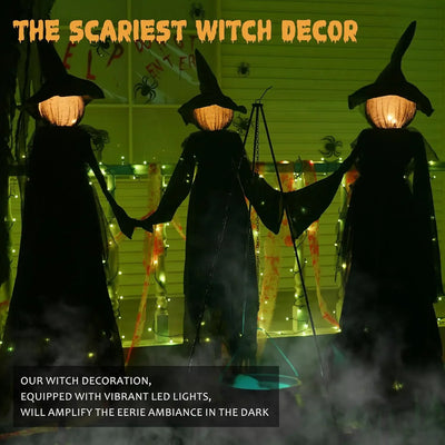 1.5M Halloween Light-up Witches Voice Control Screaming Witches Scary Decoration Sound Activated Witches Holding Hands for Home