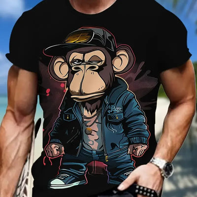 Monkey Print Men T-shirt Summer Fashion Animal 3D Print T Shirt For Men Short Sleeve Oversize Men Street Wear Stylish Men Cloth
