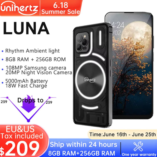 Unihertz Luna Smartphone Rhythm Ambient LED strip Music Phone 8GB RAM 256GB ROM 108MP G99 Mobile Phone Night Vision Cellphone