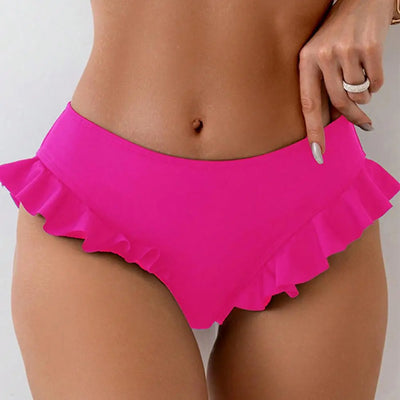Women Swim Trunks High-Waisted Ruffle Trim Bikini Bottoms Breathable Quick-Drying Tummy Control Woman Swimwear For Beach