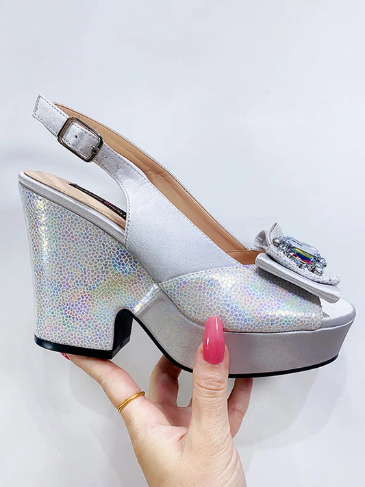 2024 Newest Wedding Women Shoes Nigeria Africa 10cm High Heels Party Gathering Crystal Design Women Shoes Fashion Ladies Shoes
