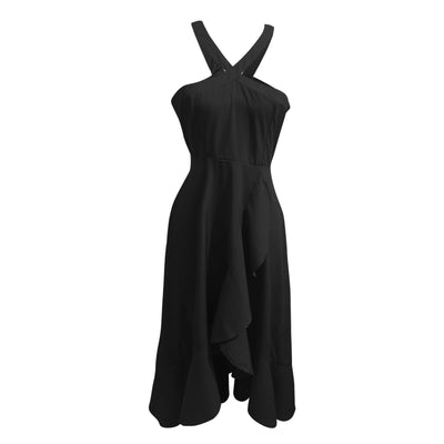 Party dresses for women Elegant halterneck sleeveless sexy evening dress Solid Color Ruffle design long dresses vestidos curtos
