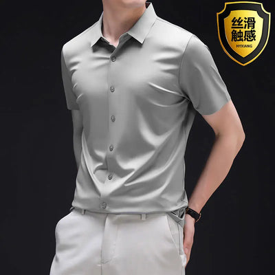 New short sleeved men's shirt Long sleeved spring/summer formal business casual high quality silky slim wear fashion