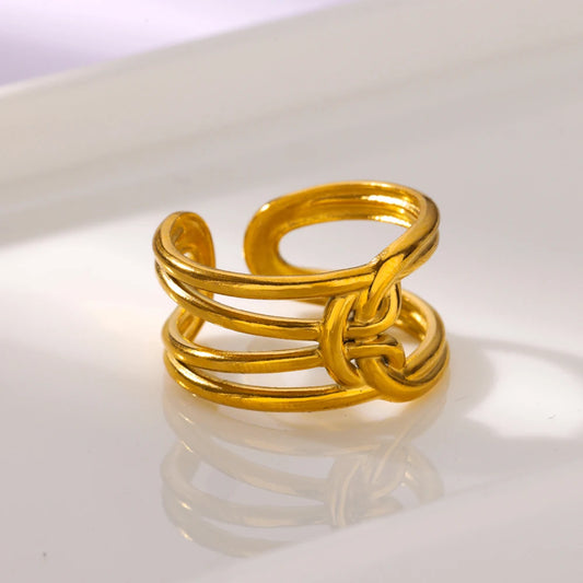 Double Layer Knotted Rings for Women Opening Stainless Steel Ring Vintage Femme Band Party Jewelry Accessories anillos mujer BFF