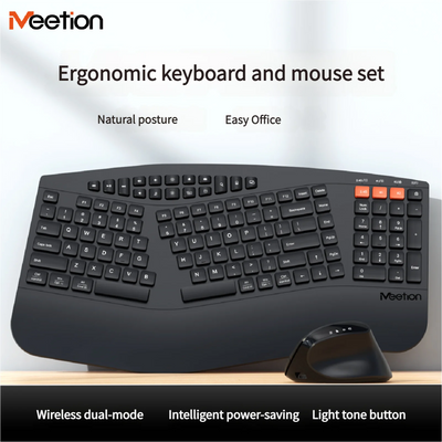 Ergonomic Wireless Keyboard Mouse Combo with Wrist Rest, 2.4G Bluetooth Dual Mode, Silent Click, Multimedia Keys for Office/Home