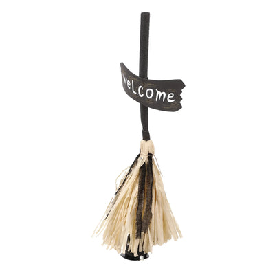 Electric Witch Broom Halloween Rustic Hay Welcome Sign Broom Prop Scary Porch Decoration Outdoor Yard Garden Holiday Accessories