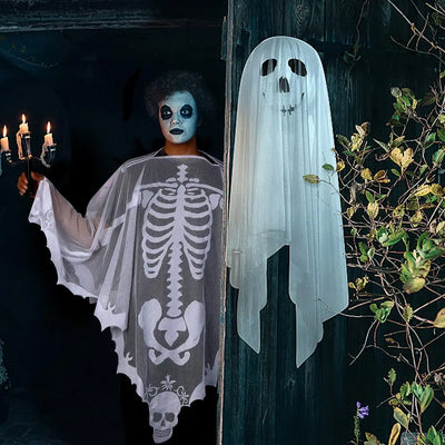 OurWarm 60 x 60 In Halloween Cape White/Black Skull Women Cape,Halloween Skeleton Cape Day of The Dead Costumes Halloween Decor