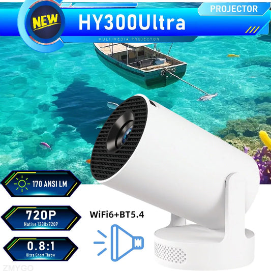 HY300 Ultra Smart Projector Movie Android 11 WiFi 6 BT 5.4 Soundbase Speaker Home Theater Movie 2025 New 4K Portable Projector