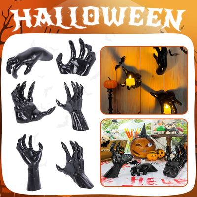 3pcs Halloween Wall Decorations Creepy Hands Candles Holder Wall Hanging Hook Collection Scary Ghost Hand Storage Shelf Decor