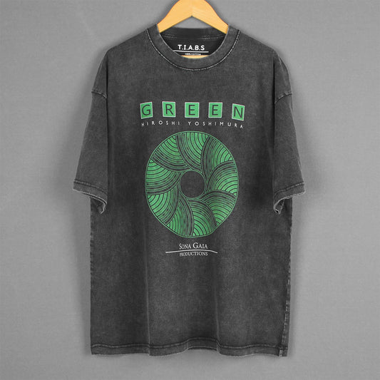 Hiroshi Yoshimura Green T-Shirt Inoyama Land Brian Eno Washed Loose Drop Shoulder Retro Men's Short Sleeve Oversize Cotton Shirt