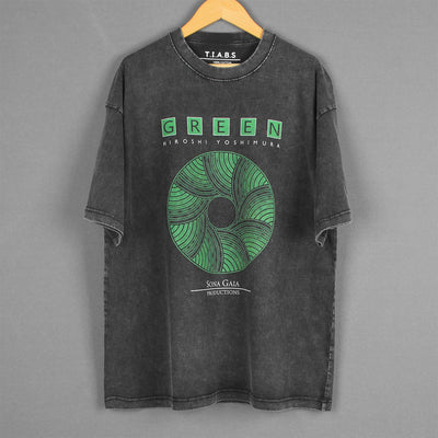 Hiroshi Yoshimura Green T-Shirt Inoyama Land Brian Eno Washed Loose Drop Shoulder Retro Men's Short Sleeve Oversize Cotton Shirt