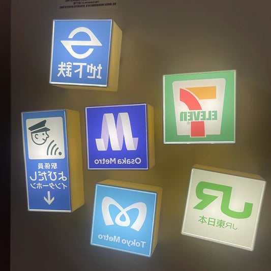 Japanese Magnetic Fridge Stickers Light Signs Tokyo Osaka Luminous Light Box Creative Refrigerator Sticker Magnets Home Decor
