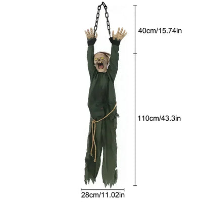 1PC Halloween Hanging Animated Decorations Talking Shaking Scary Clown with Chain Voice Control Outdoor Yard Haunted House Prop