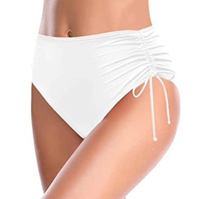Women Swim Shorts Ladies Solid High Waist Brazilian Bikini Bottom Side Drawstring Beachwear Swimwear Briefs Swimming Shorts