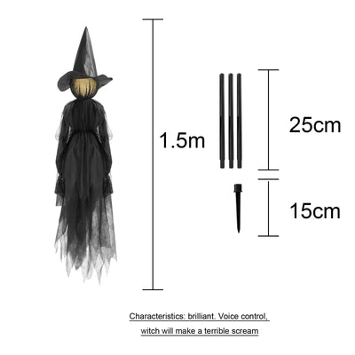 1.5M Halloween Light-up Witches Voice Control Screaming Witches Scary Decoration Sound Activated Witches Holding Hands for Home