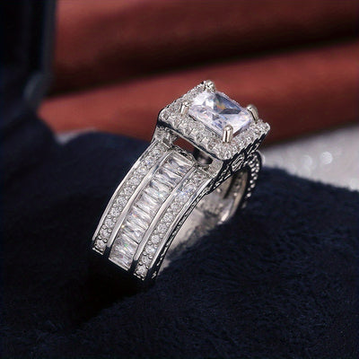 Stunning Square Cut Zirconia Halo Ring - Elegant Wedding Engagement Promise Ring for Women - Valentine's Day Jewelry, Inlaid Shiny Design, Comfort Fit, Hypoallergenic, Nickel-Free, Perfect Gift for Her