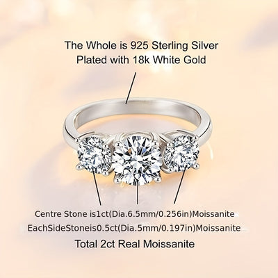 1pc 2-4 Carat Real Moissanite 925 Sterling Silver Ring, Wedding Proposal Confession Birthday Anniversary Jewelry Gift