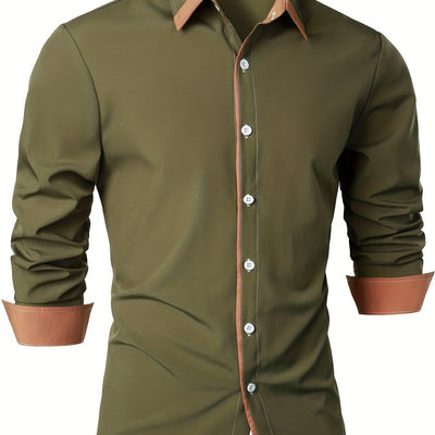 Contrast Color Long Sleeve Statement Trim Shirt - Men's Casual Trim