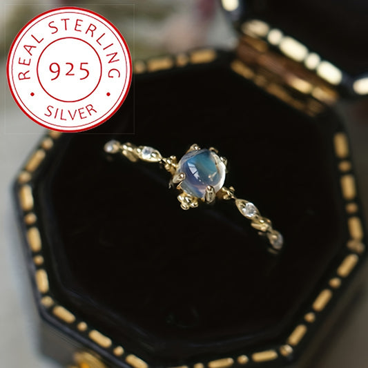 Delicate Moonstone Dainty Finger Ring - Statement Jewelry for Women with 925 Sterling Silver, Elegant Design, and Sparkling Gemstone Accent - Perfect for Everyday Wear or as a Gift