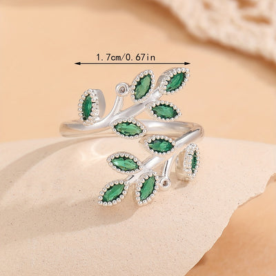 Elegant Leaf Design Open Ring with Sparkling Cubic Zirconia - Luxurious Copper, Perfect for Parties & Vacations, Party Wear|Sophisticated Style|Polished For Women