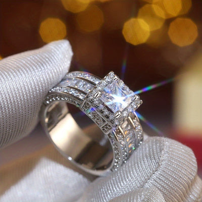 Stunning Square Cut Zirconia Halo Ring - Elegant Wedding Engagement Promise Ring for Women - Valentine's Day Jewelry, Inlaid Shiny Design, Comfort Fit, Hypoallergenic, Nickel-Free, Perfect Gift for Her