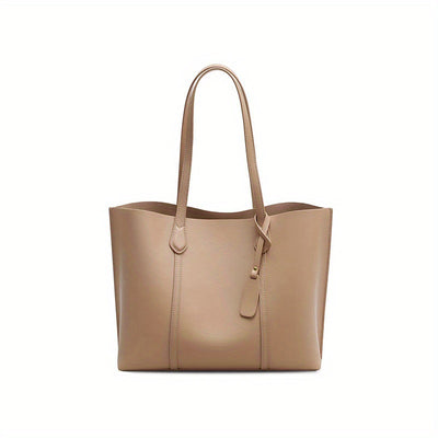 Preppy leather shoulder bag women, stylish cowhide crossbody bag, light luxury commuter Tote bag