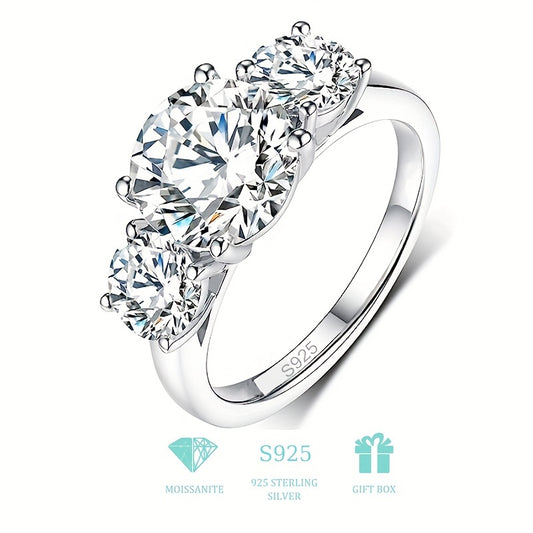 1pc 2-4 Carat Real Moissanite 925 Sterling Silver Ring, Wedding Proposal Confession Birthday Anniversary Jewelry Gift