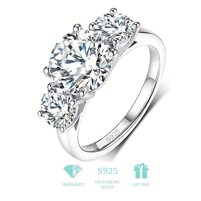 1pc 2-4 Carat Real Moissanite 925 Sterling Silver Ring, Wedding Proposal Confession Birthday Anniversary Jewelry Gift