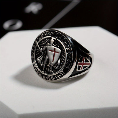 Men'S Stainless Steel Ring, Vintage Hip Hop Style, Knight Shield Design, Templar Order Protection, Crusader Cross, Birthday Anniversary Wedding Holiday Gift, Father'S Day Valentine'S Day Halloween Black Friday Easter Christma